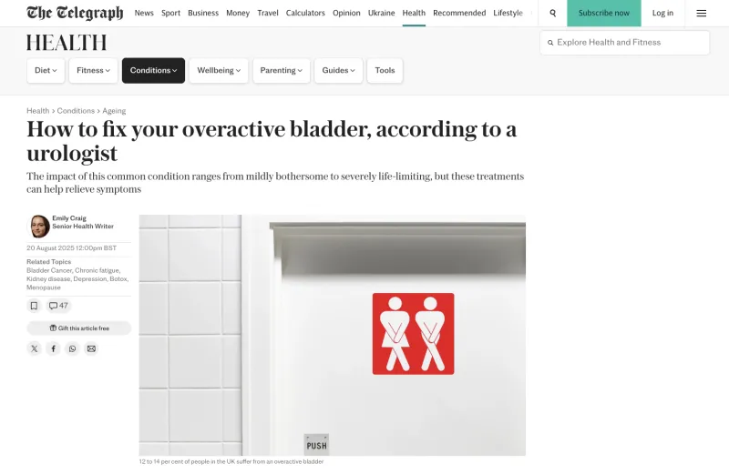 The Telegraph: How to fix your overactive bladder, according to a urologist - featuring Mr Jai Seth